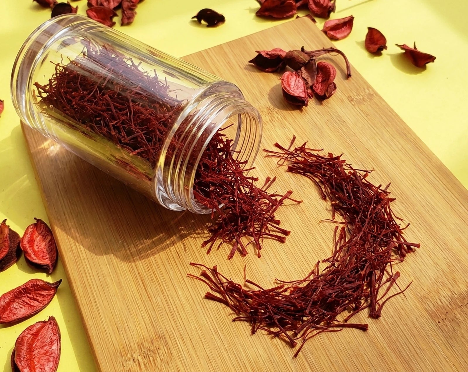 All-red Super Negin saffron threads heaped in a cut-crystal footed bowl