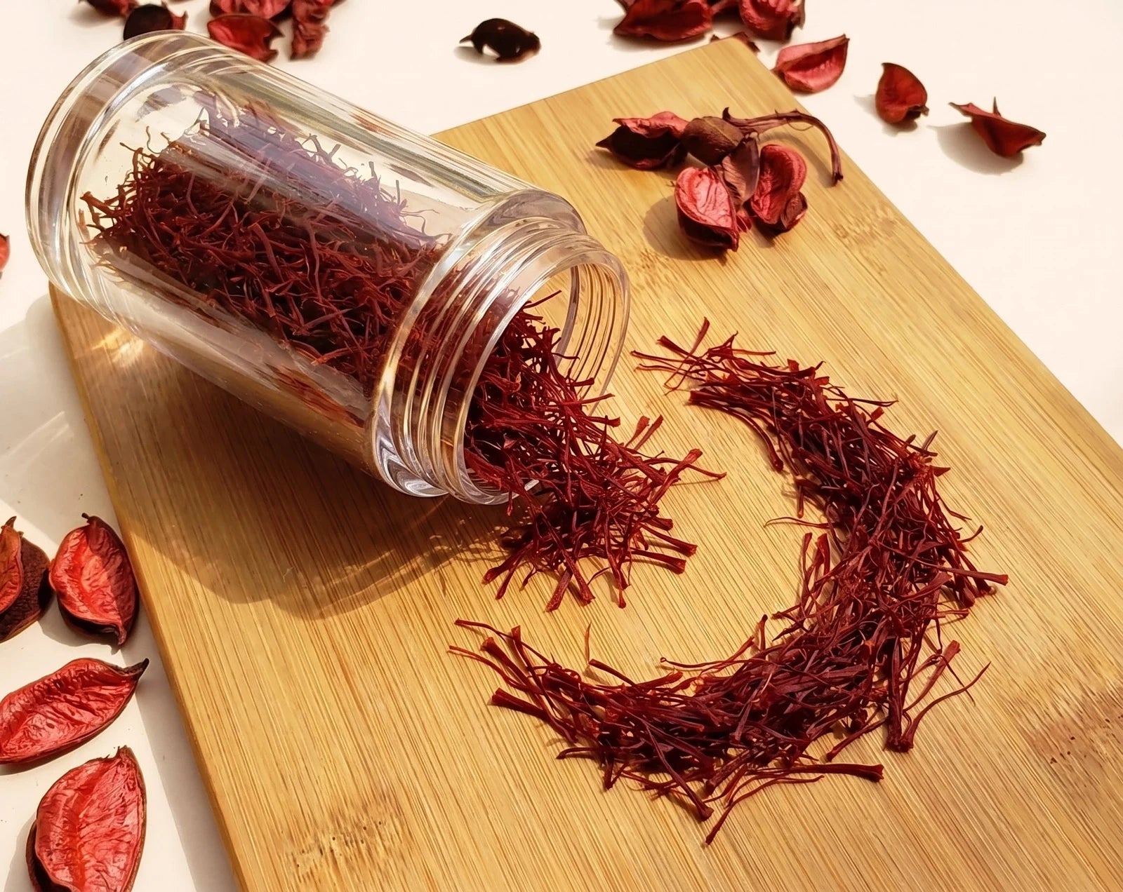 A 5 gram crystal jar packed with Authentic Afghan Saffron Super Negin threads