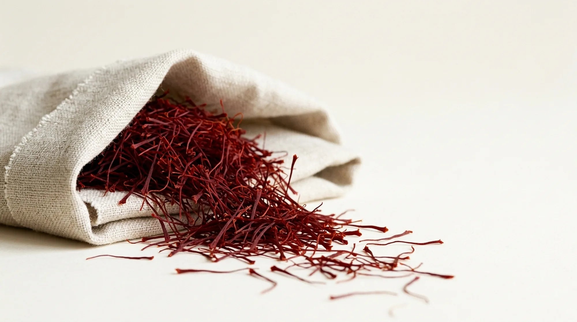 A glass teapot of golden Afghan saffron tea and a cut-glass cup on a bamboo board, scattered with dried red petals